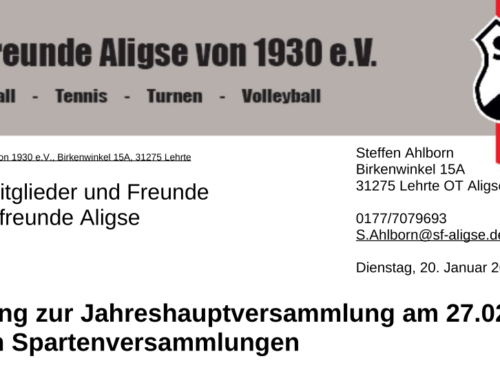 Einladung zur Jahreshauptversammlung am 27.02.2026 und den Spartenversammlungen