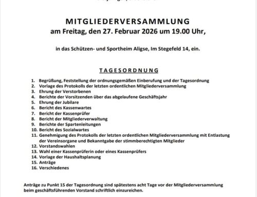 Einladung zur Jahreshauptversammlung am 27.02.2026 und den Spartenversammlungen